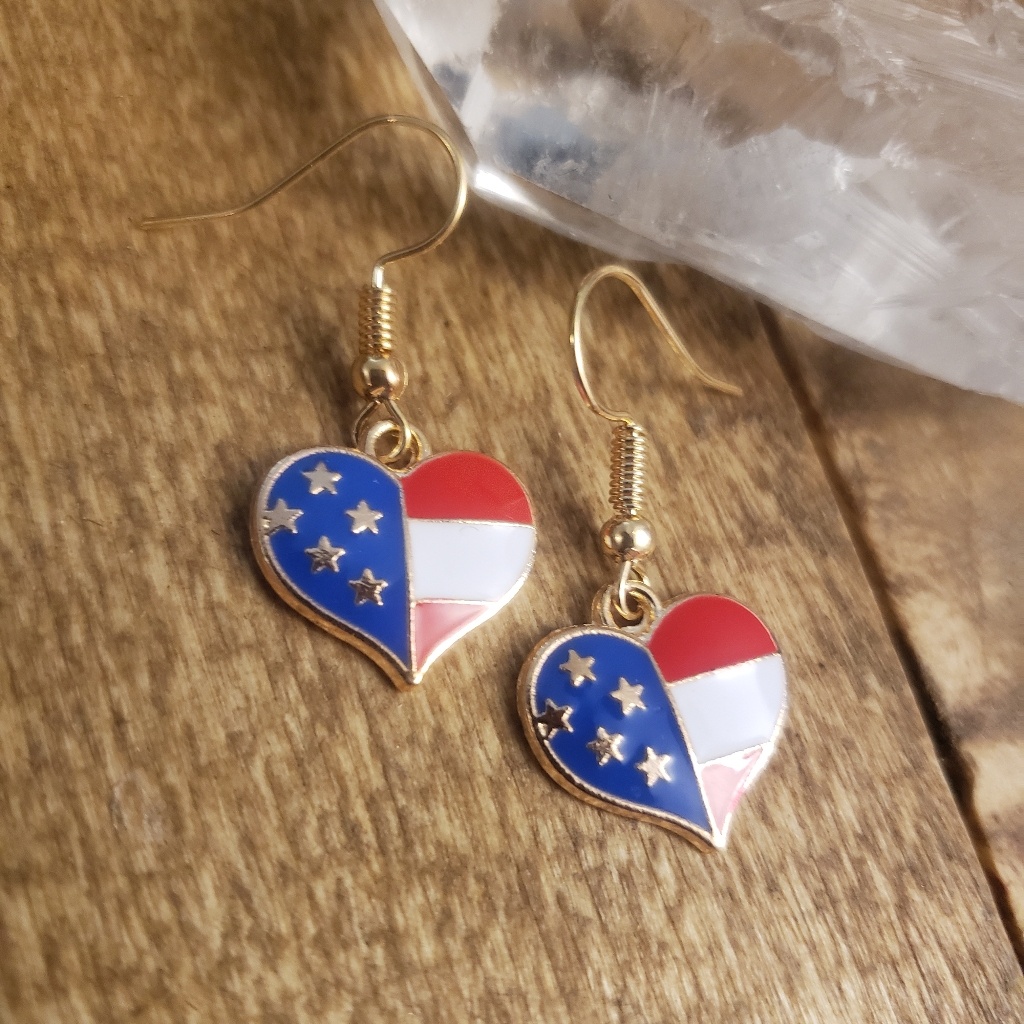 Stars Stripes Patriotic Usa Flag Heart Earrings 4th Of July Earrings Military 15$